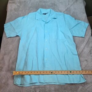 G.F. Taboo International Linen Camp Shirt Mens 3 Large Light Blue Short Sleeve